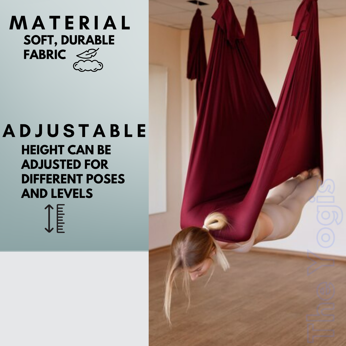 Aerial Yoga Hammock Full Kit |Silk Fabric | 2 Carabiners , 2 Daisy Chain, 2 Mounts | Maroon