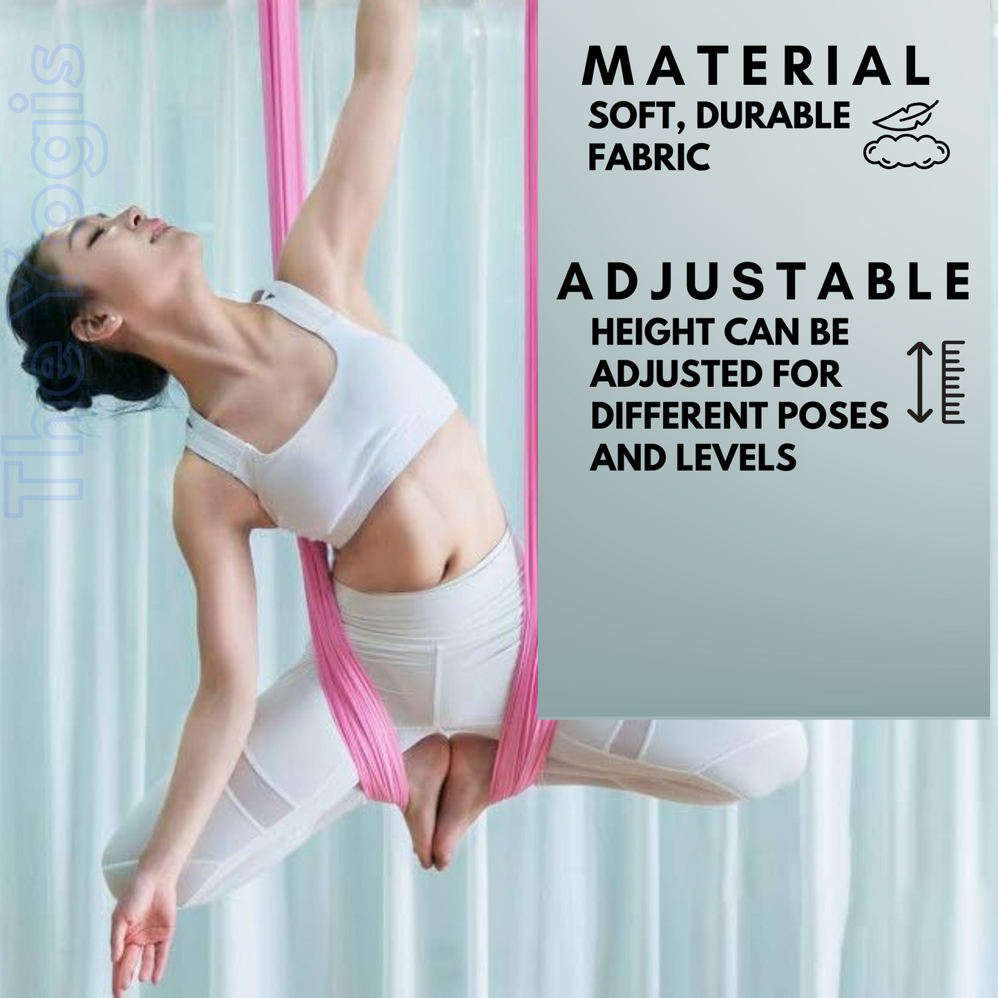 Aerial Yoga Hammock Kit |Silk Fabric | 2 Carabiners , 2 Daisy Chain | Pink