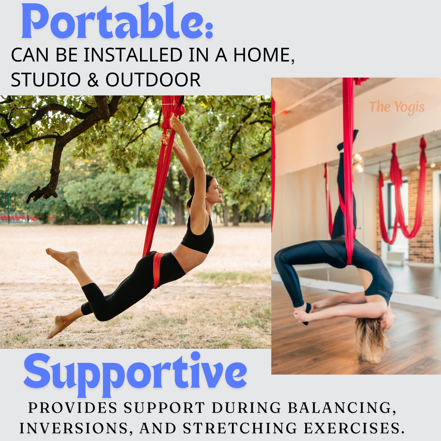 Aerial Yoga Hammock Full Kit |Silk Fabric | 2 Carabiners , 2 Daisy Chain, 2 Mounts | Red