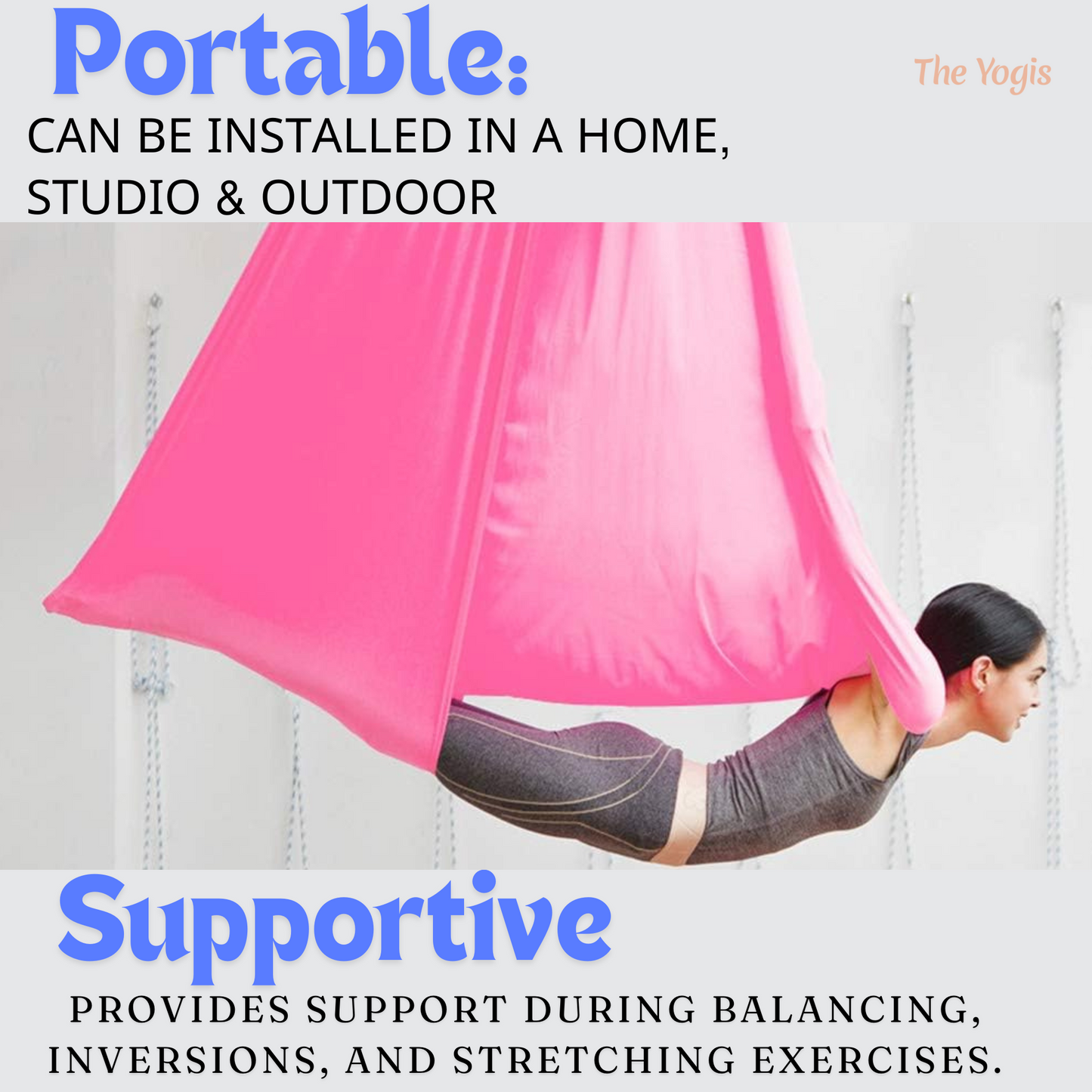 Aerial Yoga Hammock Kit |Silk Fabric | 2 Carabiners , 2 Daisy Chain | Pink