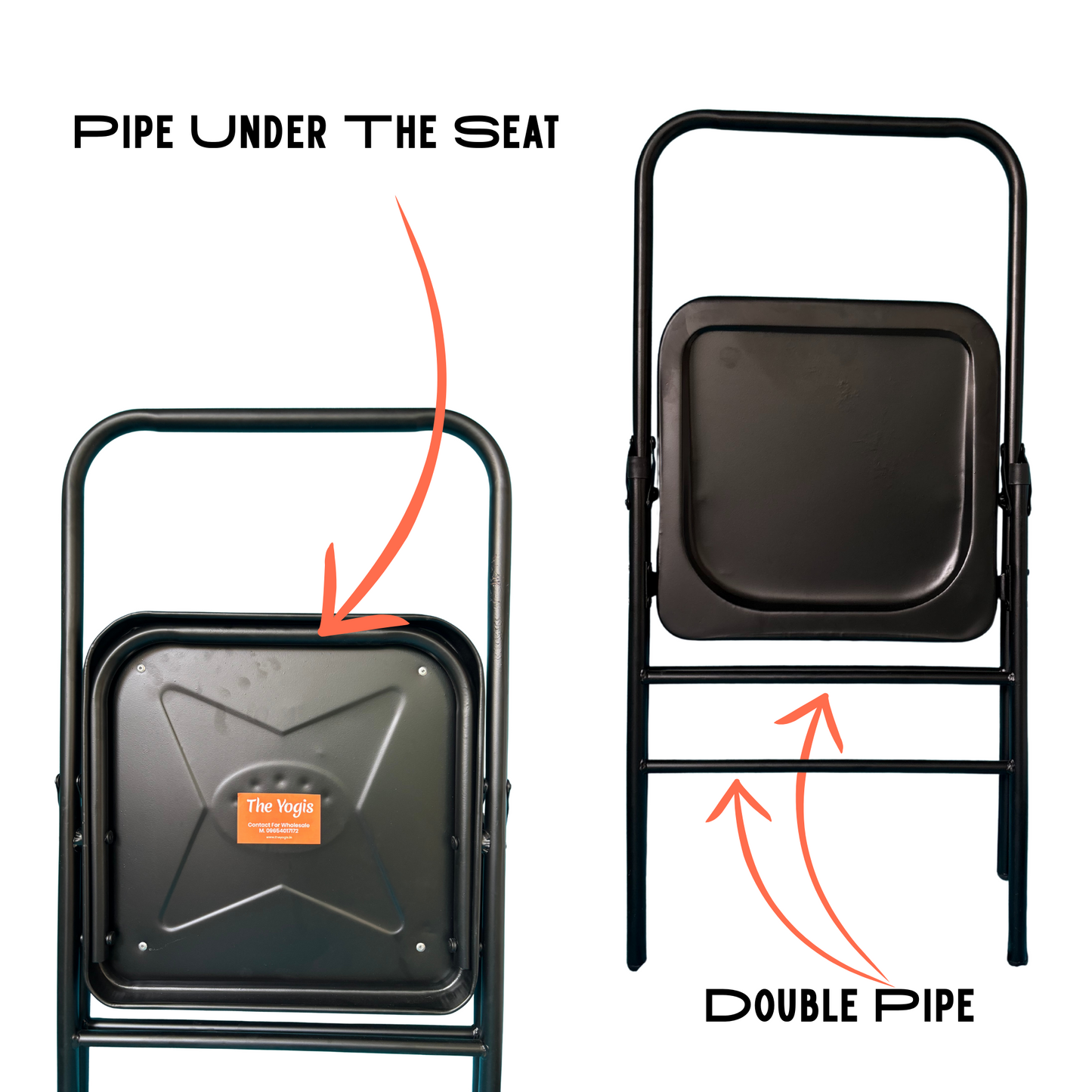 Iyengar Yoga Chair Plain | Black | Double Pipe