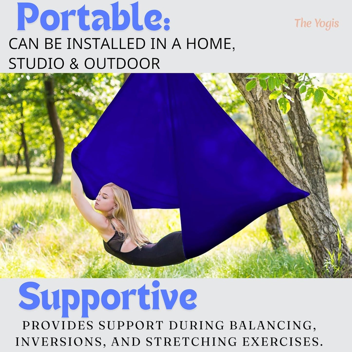 Aerial Yoga Hammock Full Kit |Silk Fabric | 2 Carabiners , 2 Daisy Chain, 2 Mounts | Royal Blue