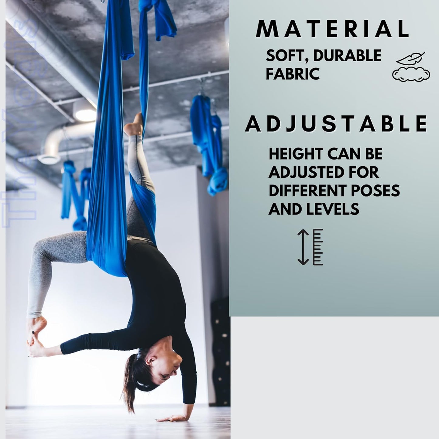 Aerial Yoga Hammock Full Kit |Silk Fabric | 2 Carabiners , 2 Daisy Chain, 2 Mounts | Royal Blue