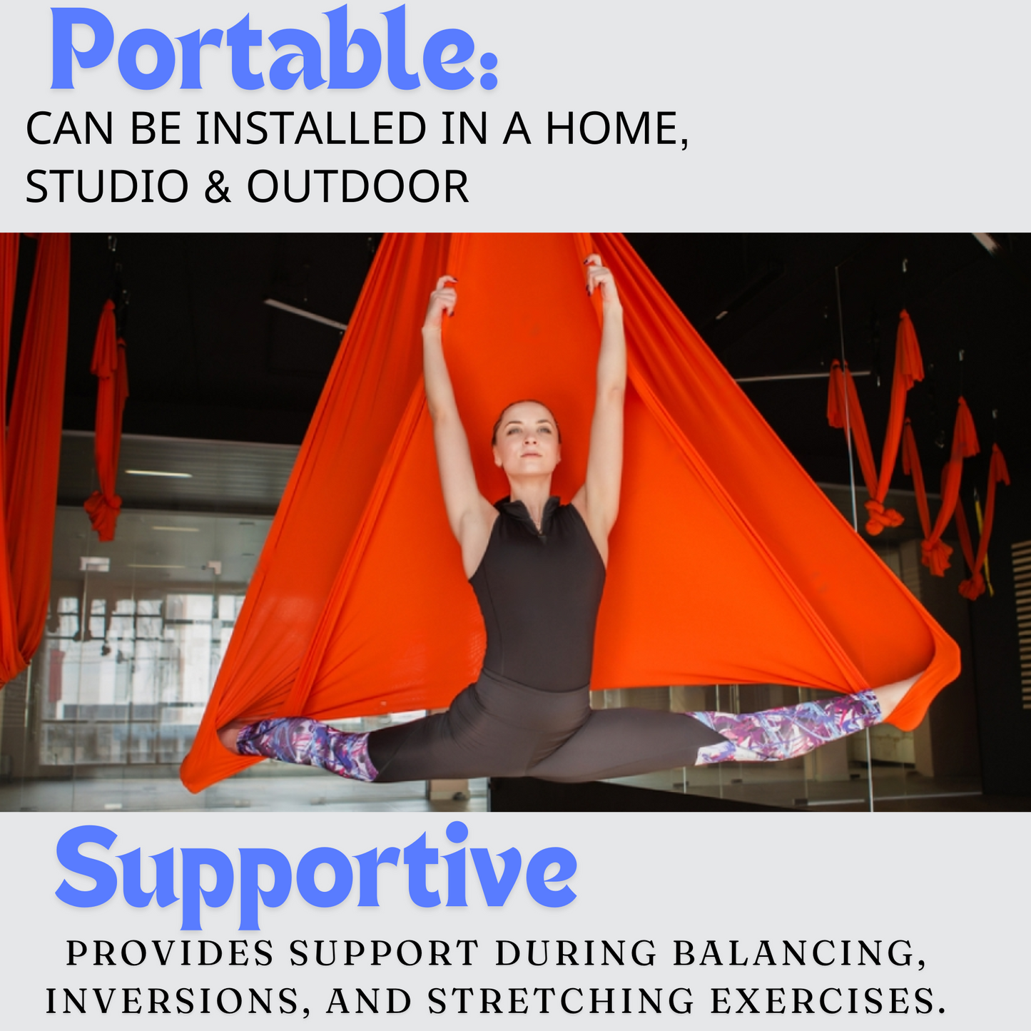 Silk Fabric Aerial Yoga Hammock 6x2.6mtrs | With 2Pcs Carabiners | Orange Color
