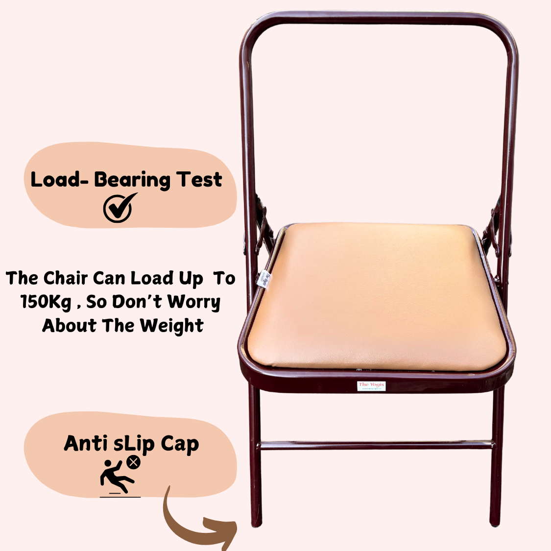 Iyengar Yoga Chair with Leather Cushion Seat | Brown Color |
