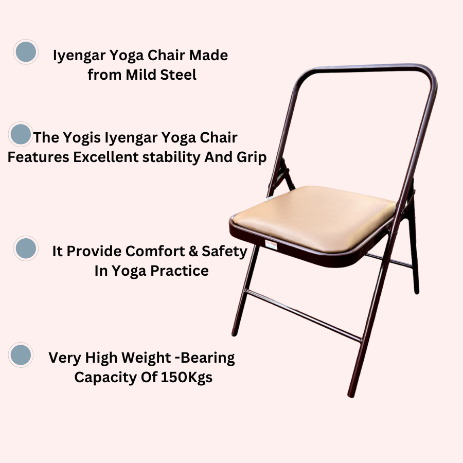 Iyengar Yoga Chair with Leather Cushion Seat | Brown Color |