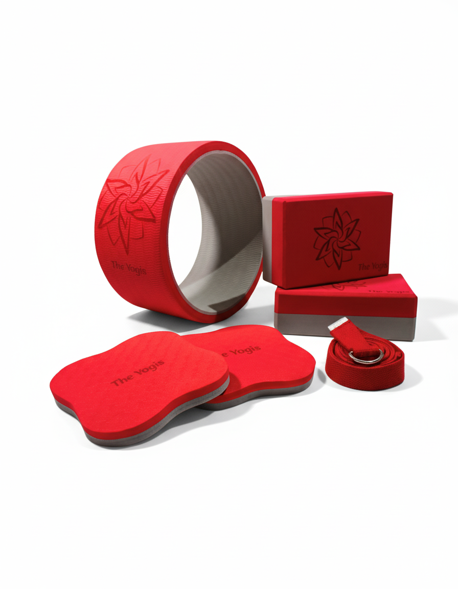 Premium Yoga Wheel Combo Kit | Red & Grey |