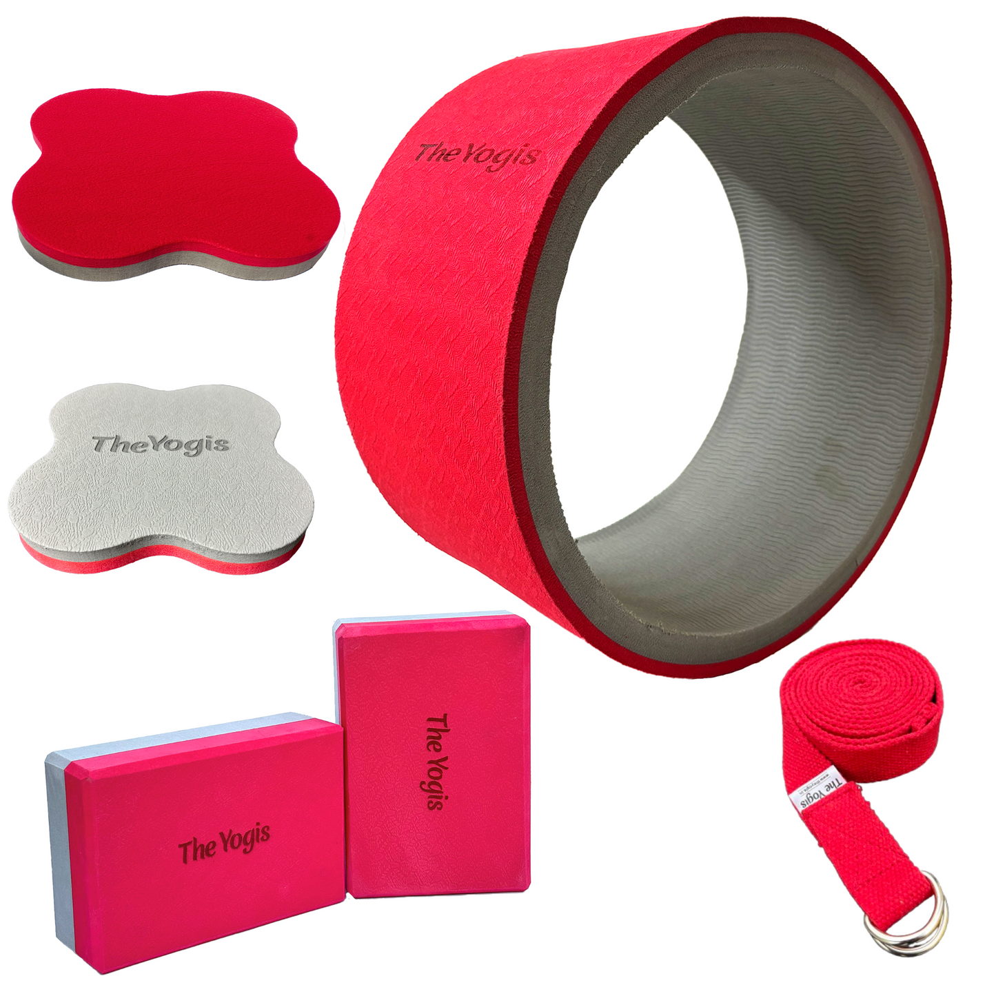 Premium Yoga Wheel Combo Kit | Red & Grey |