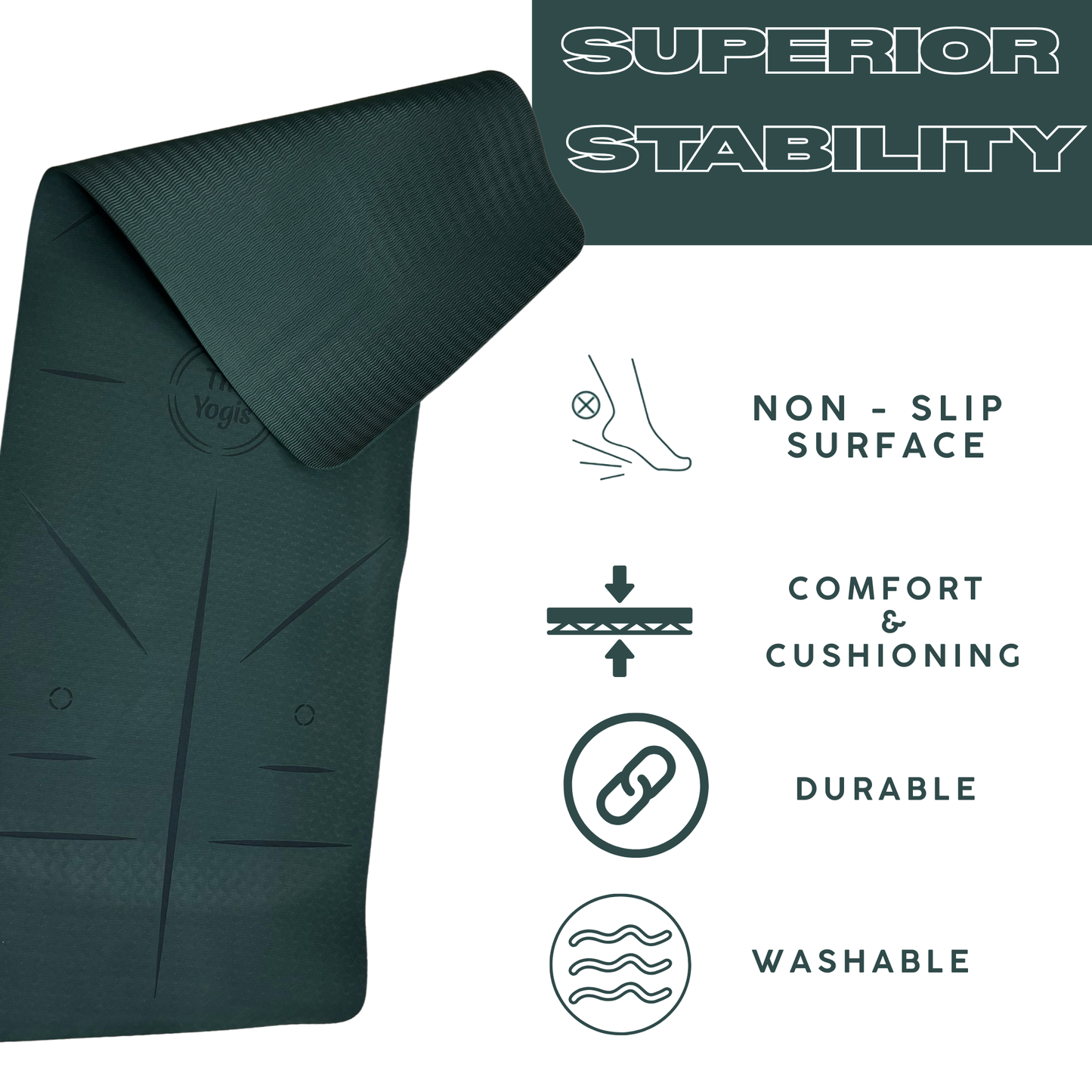 Tpe Yoga Mat With Alignment | Color- Bottle Green| 6mm
