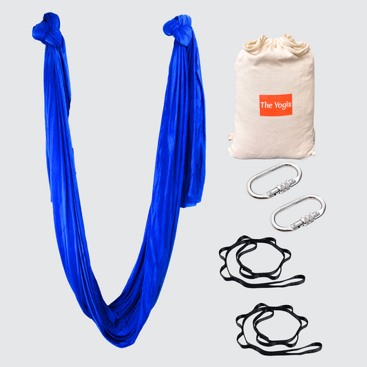 Aerial Yoga Hammock Kit |Silk Fabric | 2 Carabiners , 2 Daisy Chain | Royal Blue