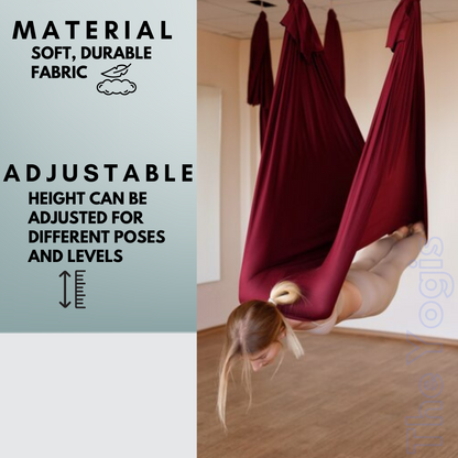 Aerial Yoga Hammock Full Kit |Silk Fabric | 2 Carabiners , 2 Daisy Chain, 2 Mounts | Maroon