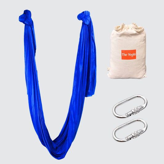 Silk Fabric Aerial Yoga Hammock 6x2.6mtrs | With 2Pcs  Carabiners | Royal Blue - Color