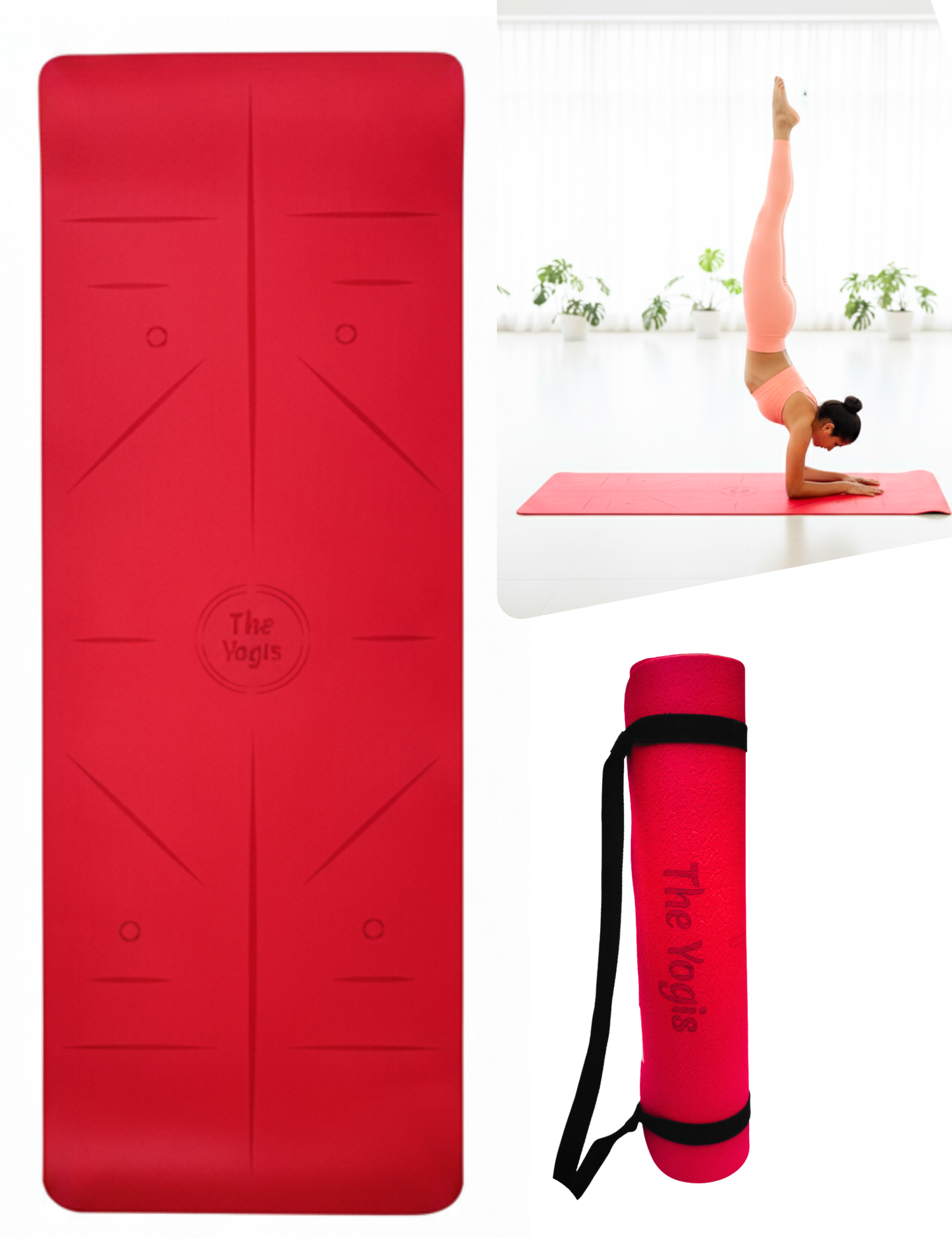 TPE Yoga Mat 6mm With Alignment | Red+Grey Color |