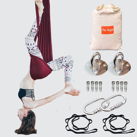 Aerial Yoga Hammock Full Kit |Silk Fabric | 2 Carabiners , 2 Daisy Chain, 2 Mounts | Maroon