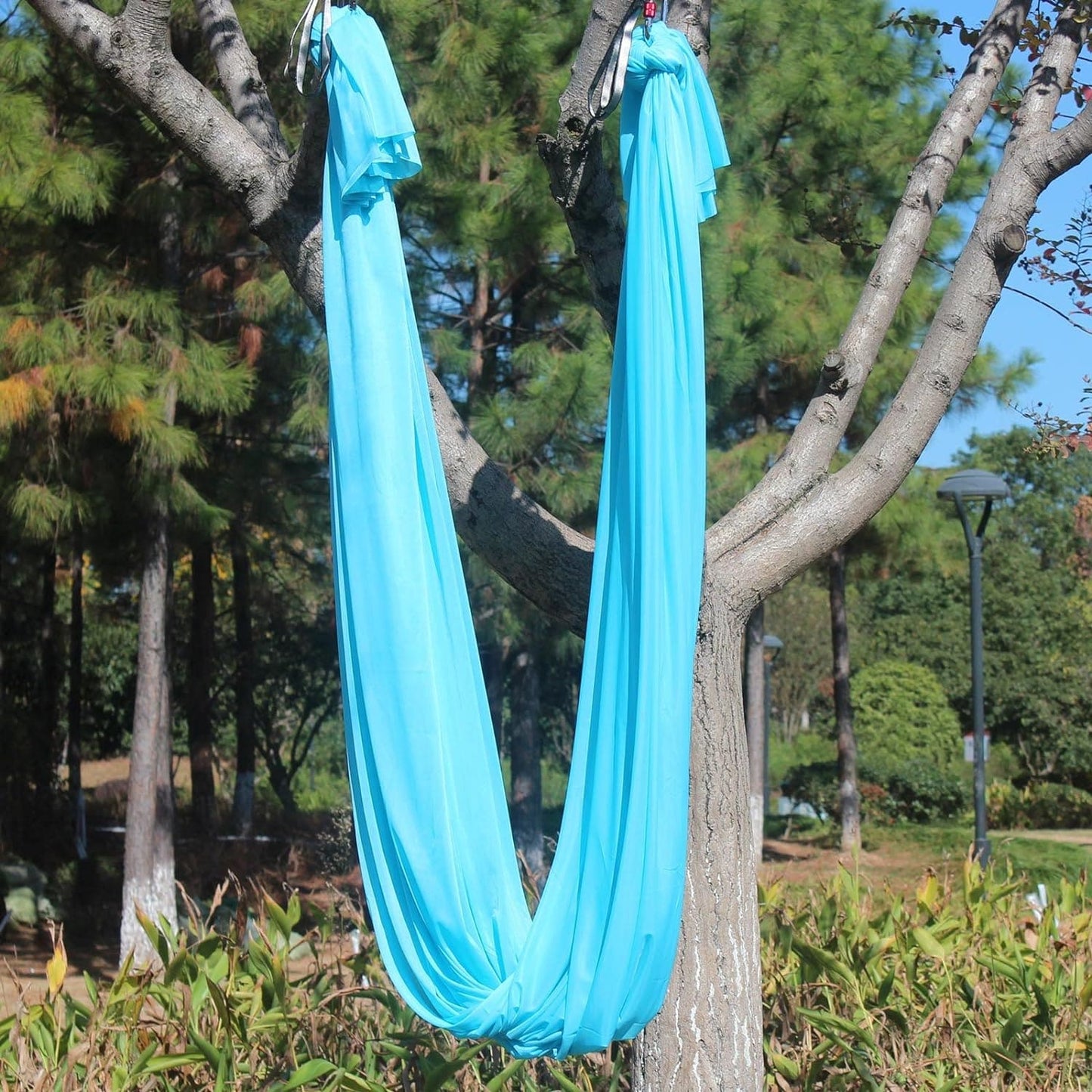 Silk Fabric Aerial Yoga Hammock 6x2.6mtrs | With 2Pcs  Carabiners | Sky Blue - Color
