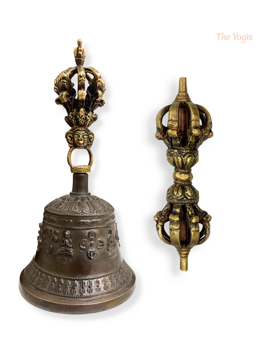 Tibetan Buddhist Meditation  Om Bell and Dorje Set Handmade Vajra Dorje  | Size - 7.9 inch |
