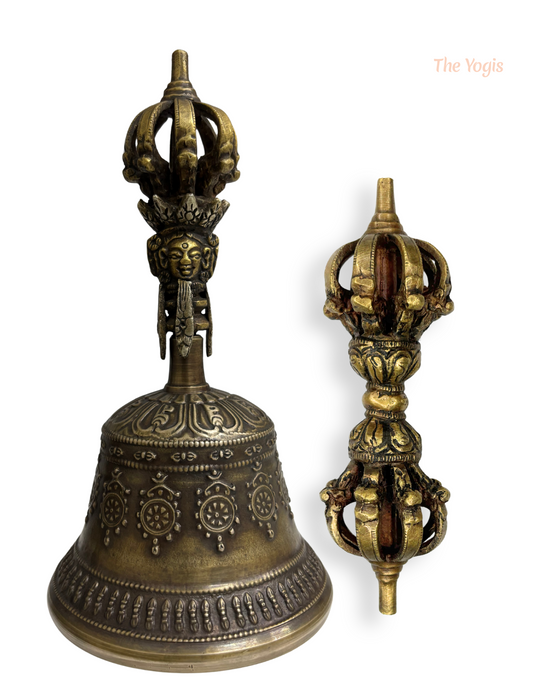 Tibetan Buddhist Meditation Om Bell and Dorje Set Handmade Vajra Dorje | Size - 7 inch |