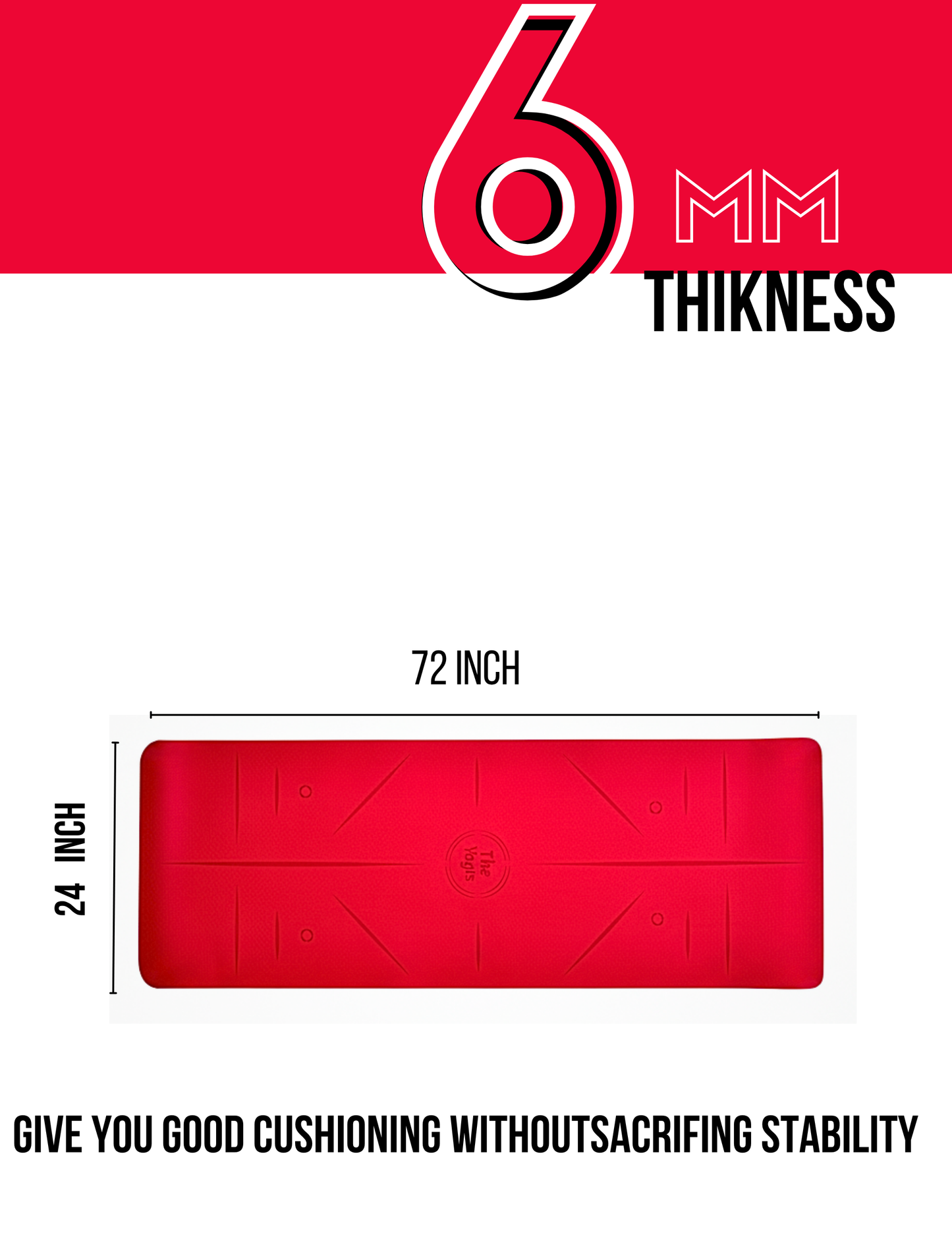 TPE Yoga Mat 6mm With Alignment | Red+Grey Color |