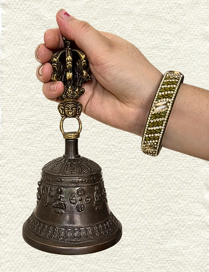Tibetan Buddhist Meditation  Om Bell and Dorje Set Handmade Vajra Dorje  | Size - 7.9 inch |