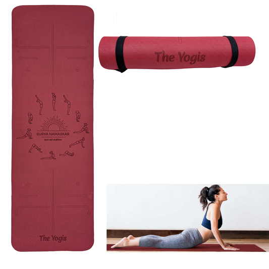 Yoga Mat With Alignment | Color- Wine | 8mm