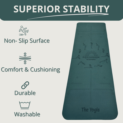 Yoga Mat With Alignment | Color- Bottle Green| 8mm