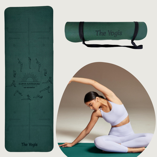 Yoga Mat With Alignment | Color- Bottle Green| 6mm