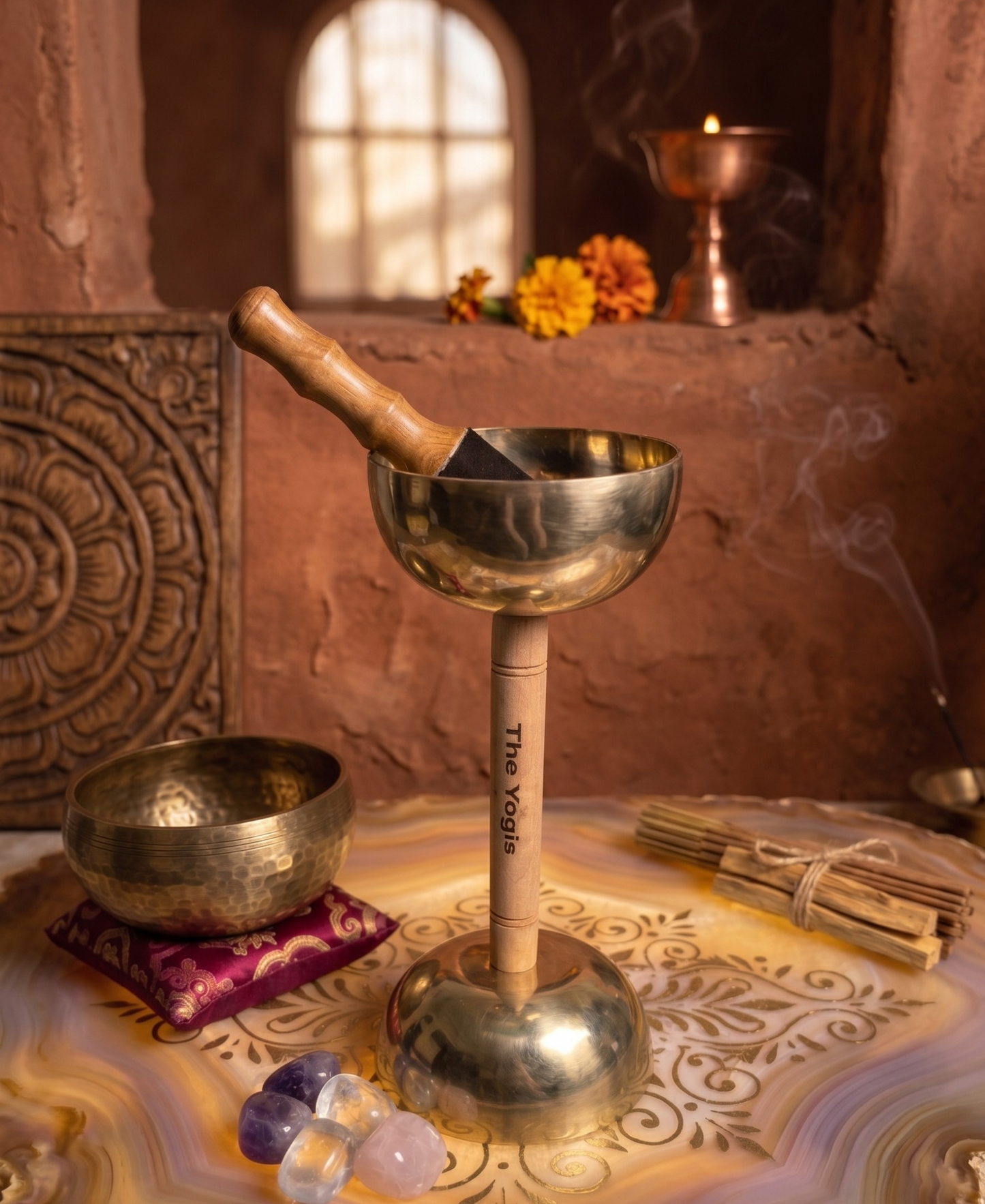 Double Singing Bowl with Handle ( Damaru )