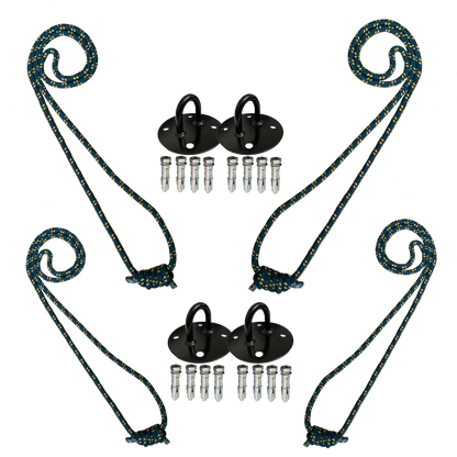Iyengar Yoga Anti-Gravity Wall Rope | Long & Medium | Pc- 4 With 4 Wall Mount & Fasteners