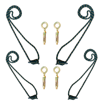 Iyengar Yoga Anti-Gravity Wall Rope | Long & Medium | Pc- 4 With 4Wall Hook Fasteners