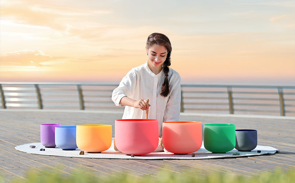 7 Chakra Crystal Singing Bowl Set – Colored Quartz Bowls