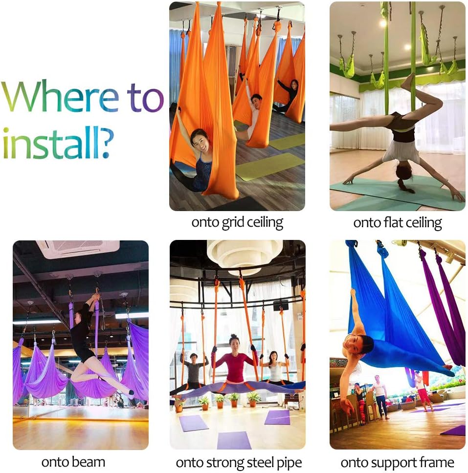 Aerial Yoga Hammock Full Kit |Silk Fabric | 2 Carabiners , 2 Daisy Chain, 2 Mounts | Sky Blue