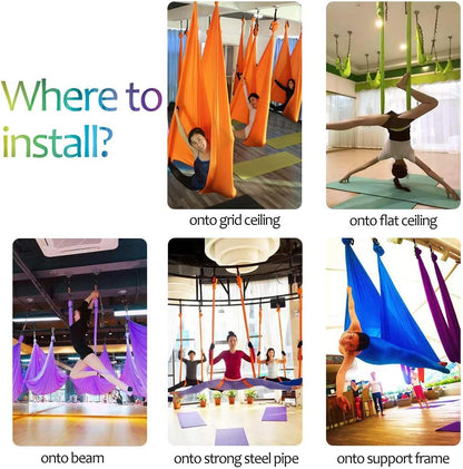 Aerial Yoga Hammock Full Kit |Silk Fabric | 2 Carabiners , 2 Daisy Chain, 2 Mounts | Sky Blue