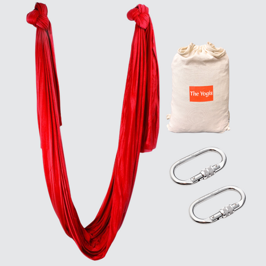 Silk Fabric Aerial Yoga Hammock 6x2.6mtrs | With 2Pcs  Carabiners | Red - Color