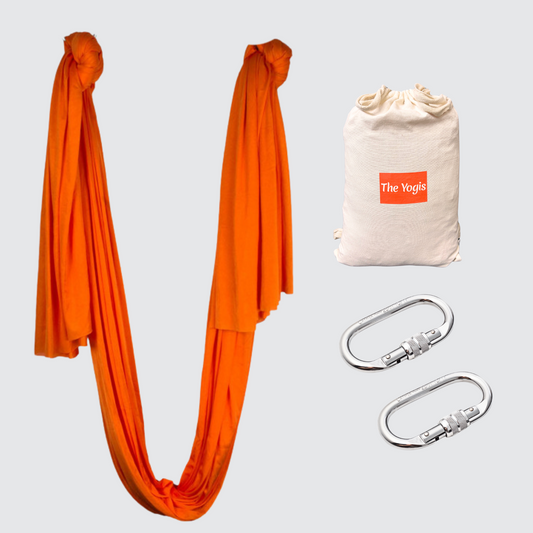 Silk Fabric Aerial Yoga Hammock 6x2.6mtrs | With 2Pcs  Carabiners | Orange Color