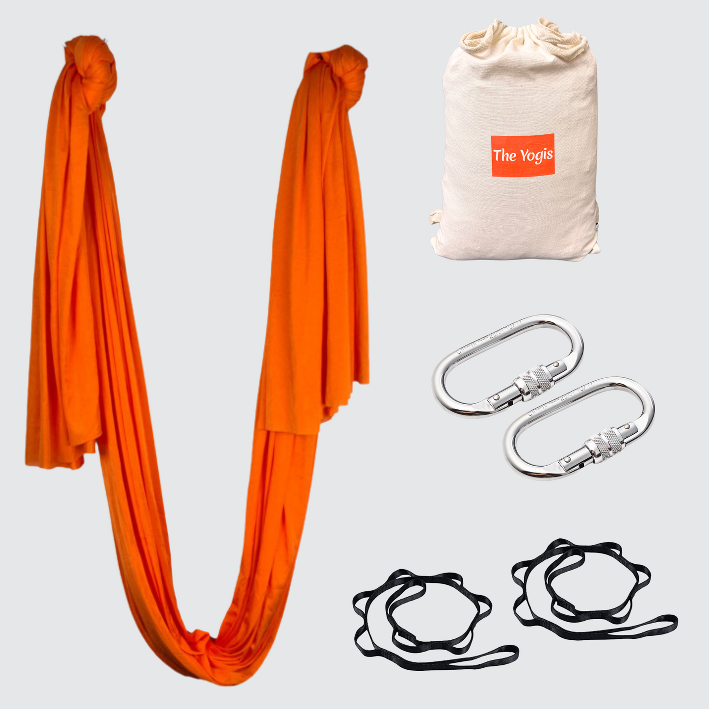 Aerial Yoga Hammock Kit |Silk Fabric | 2 Carabiners , 2 Daisy Chain | Orange