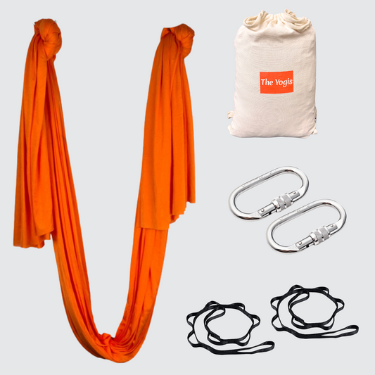 Aerial Yoga Hammock Kit |Silk Fabric | 2 Carabiners , 2 Daisy Chain | Orange