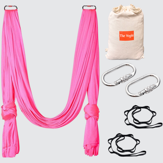 Aerial Yoga Hammock Kit |Silk Fabric | 2 Carabiners , 2 Daisy Chain | Pink