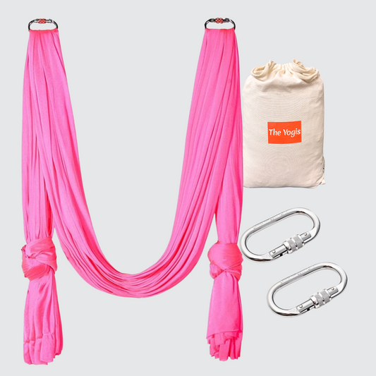 Aerial Yoga Hammock Kit |Silk Fabric | 2 Carabiners  | Pink
