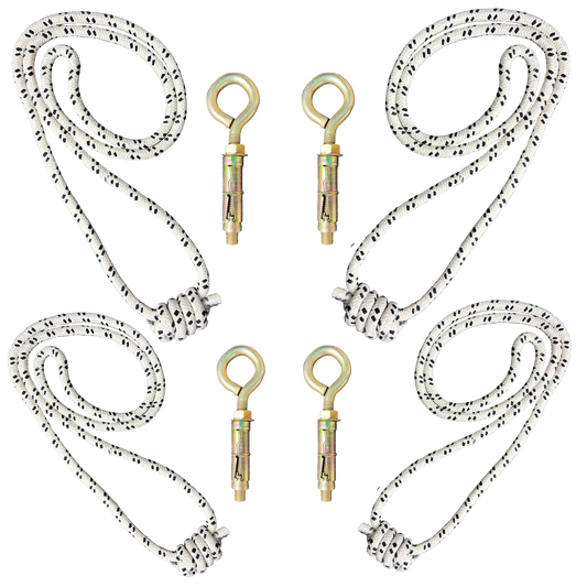 Iyengar Yoga Anti-Gravity Wall Rope | Long & Medium | Pc- 4 With 4Wall Hook Fasteners