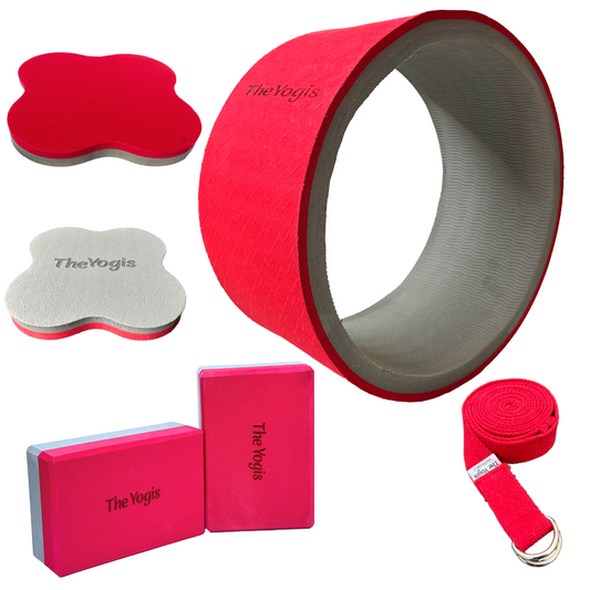 Premium Yoga Wheel Combo Kit | Red & Grey |