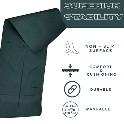 Yoga Mat With Alignment | Color- Bottle Green| 8mm