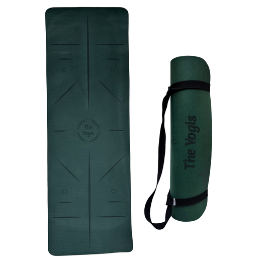 Tpe Yoga Mat With Alignment | Color- Bottle Green| 6mm
