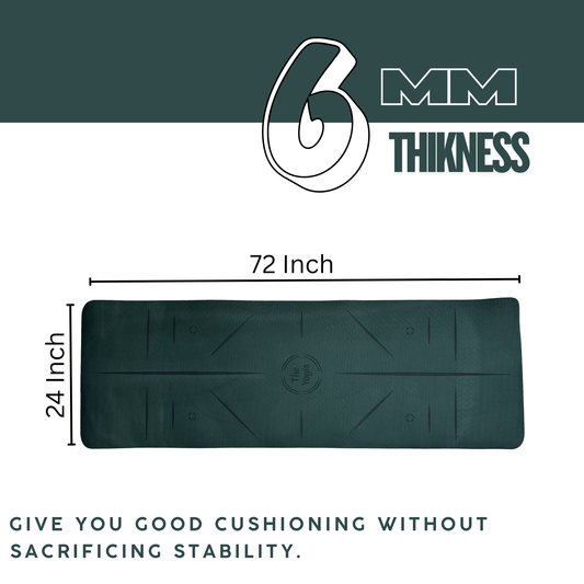 Tpe Yoga Mat With Alignment | Color- Bottle Green| 6mm