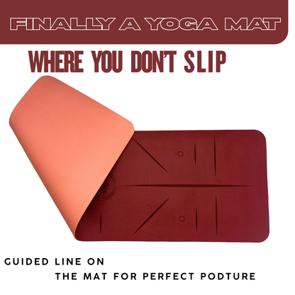 Yoga Mat With Alignment | Color- Wine | 8mm