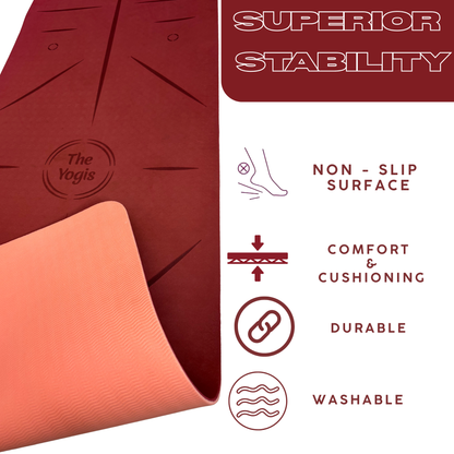 Yoga Mat With Alignment | Color- Wine | 8mm