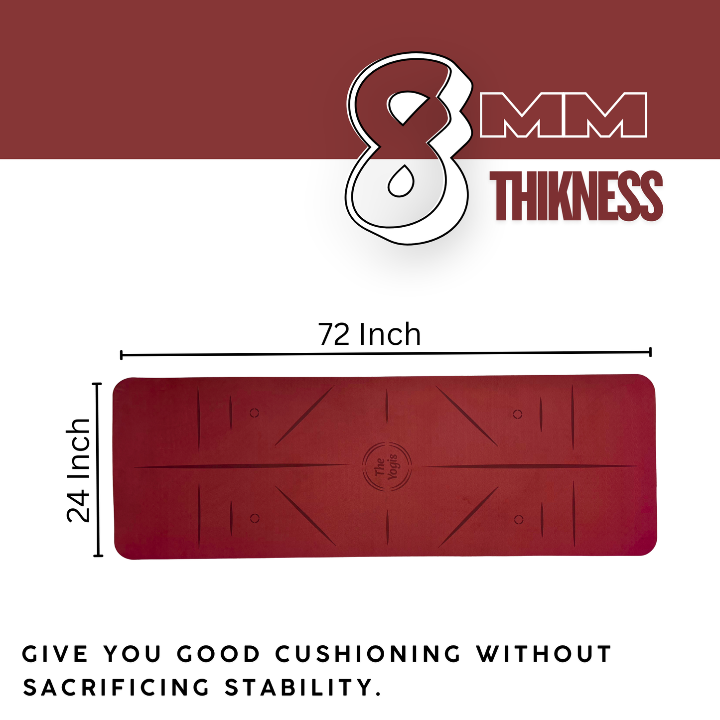Yoga Mat With Alignment | Color- Wine | 8mm